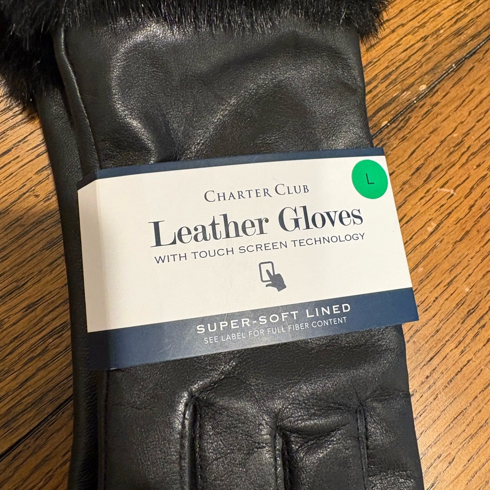 NWT Charter Club Faux Fur-Cuff Leather Tech Gloves - Women's sz L - Picture 3 of 6